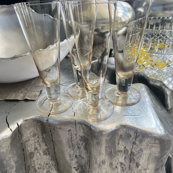 Rare vintage gold tinged atomic age, starburst celebration glasses set of four - Picture 6 of 17